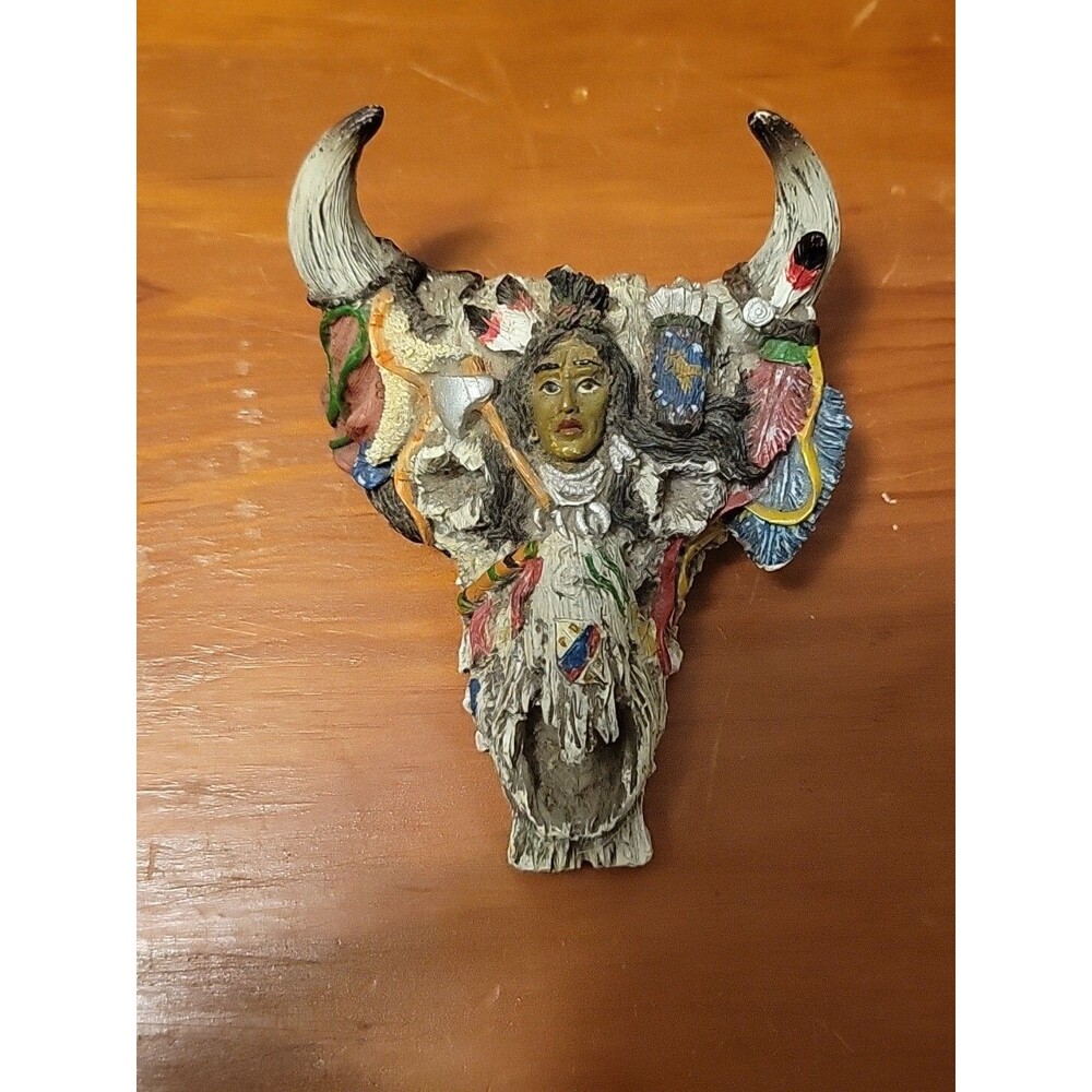 Native American Indian Woman Ram Head Wall Plaque Small Resin? RARE